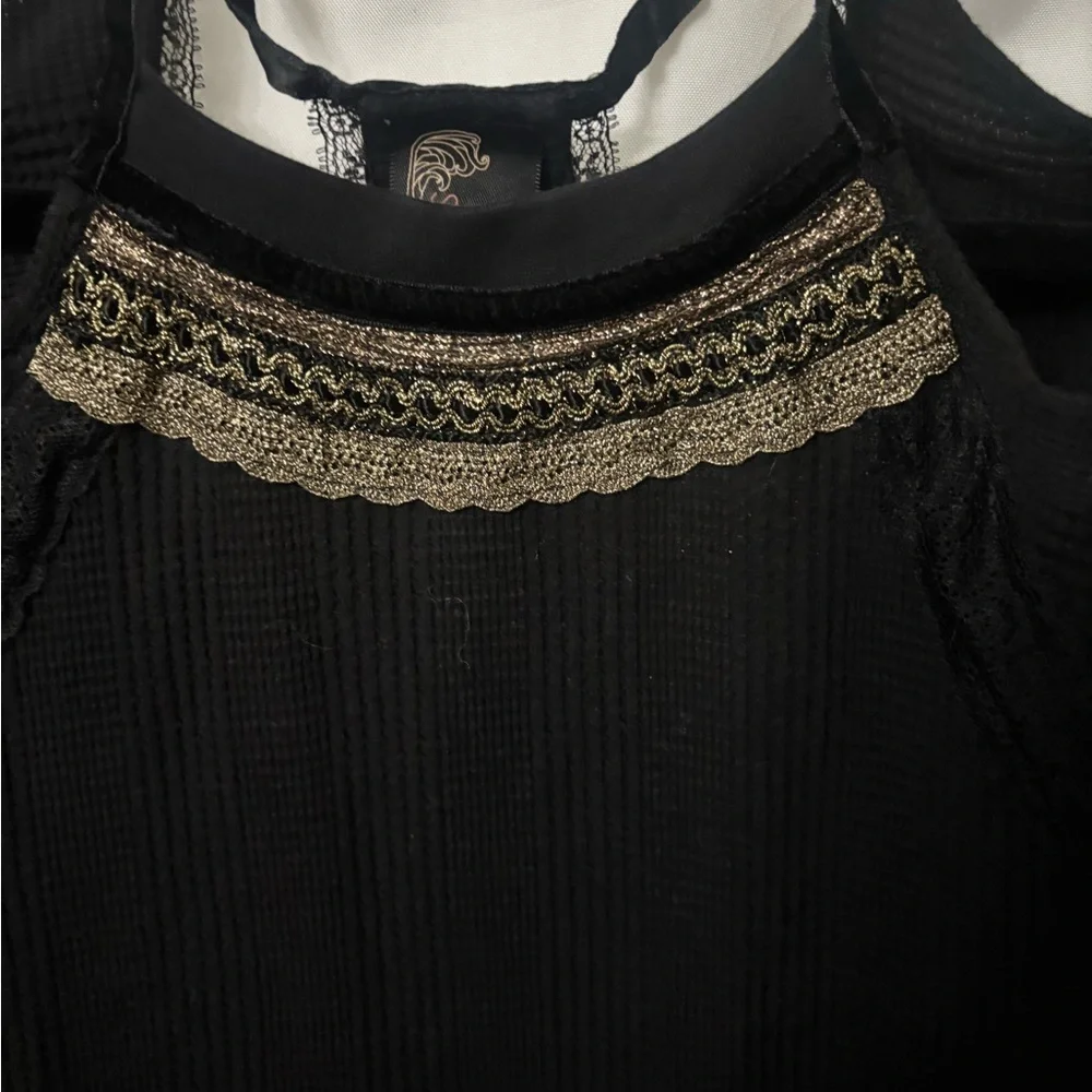 Free People New Romantics Black Blouse with Lace Detail